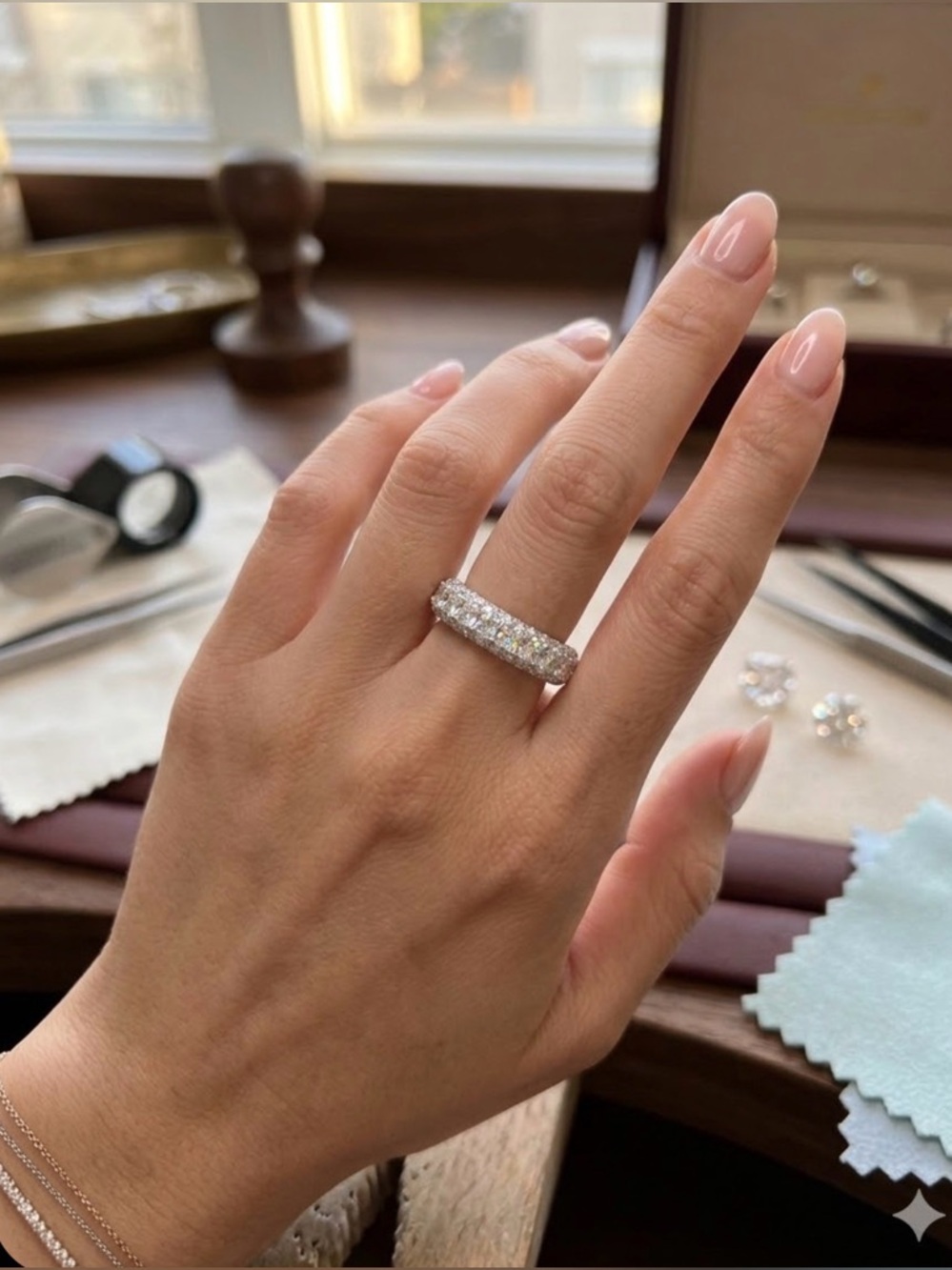 Moissanite over Sterling silver infinity Ring